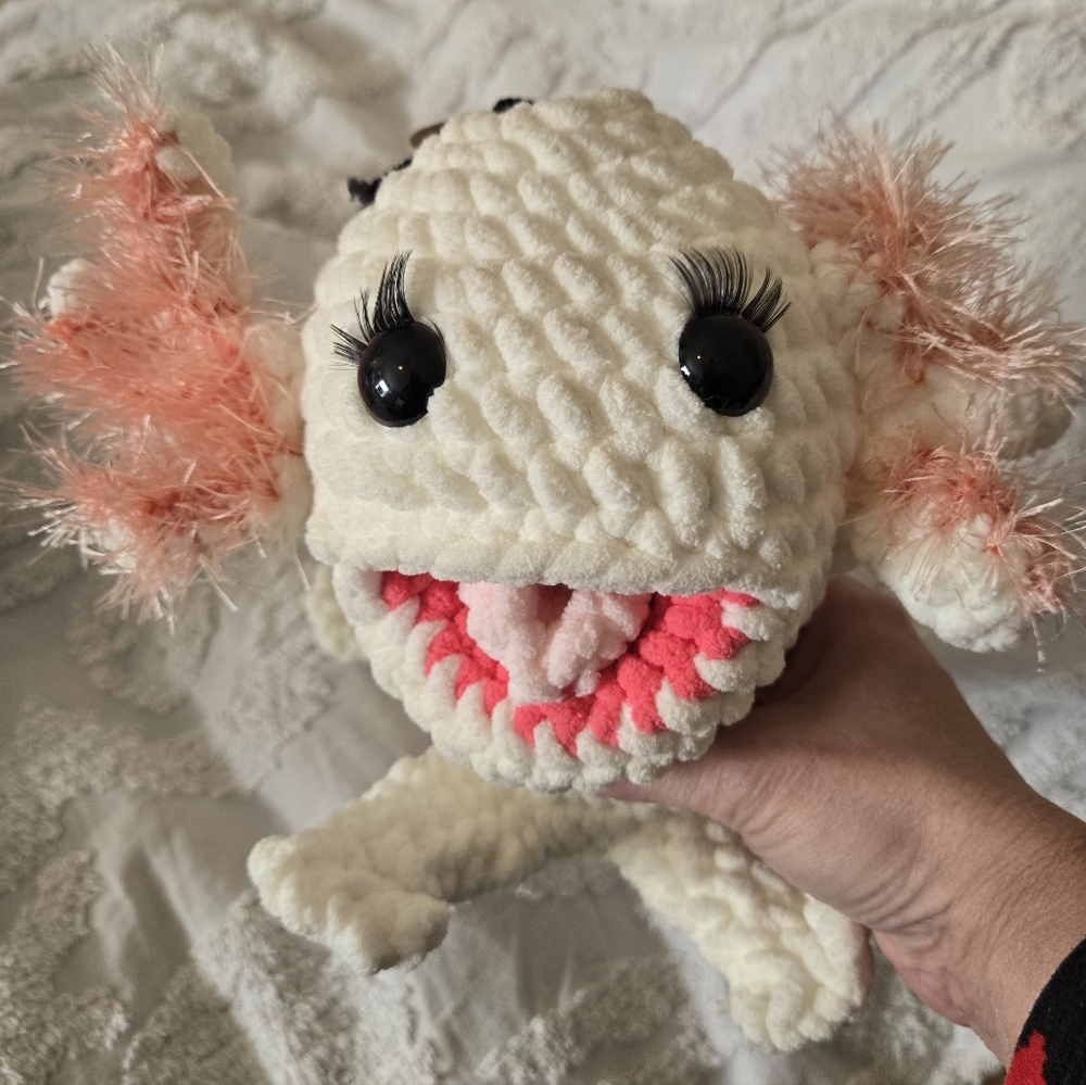 Handmade Crochet White Pink Blue Axolotl Plush Approx 17 In Long - Picture 8 of 11